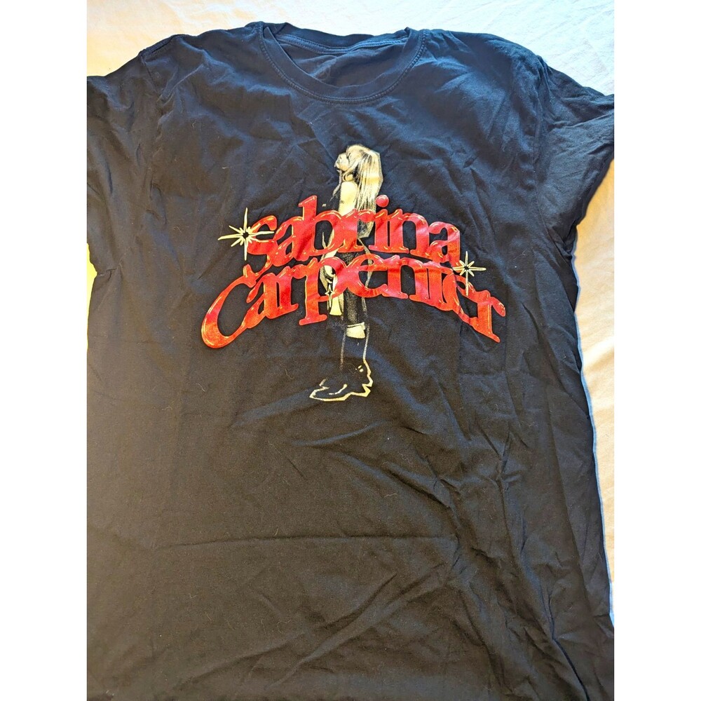 Sabrina Carpenter Black Graphic Print Cotton Knit Crew Neck T-Shirt Size L